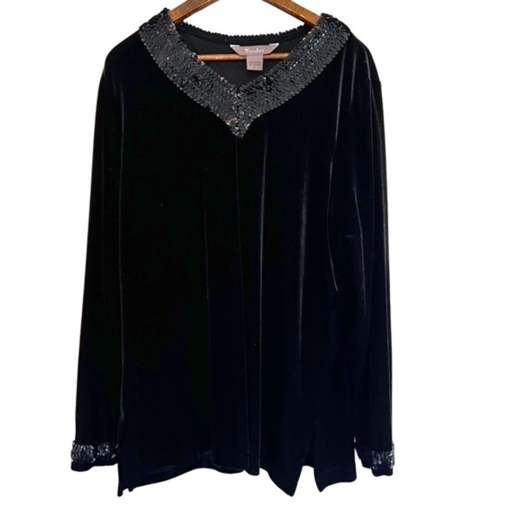 Women’s Large Velour Black Lounge Top with Sequin Details - Picture 3 of 8